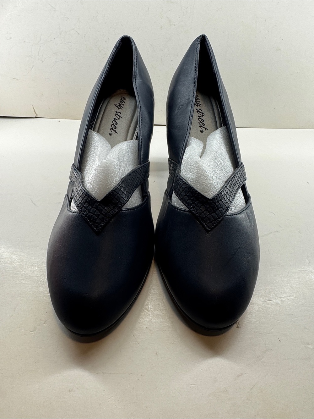 easy street Black Slip-On Loafers with Textured V-Strap